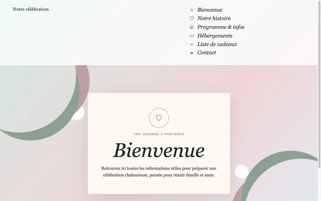 Aperçu recréé et anonymisé de la page d’accueil du site de mariage