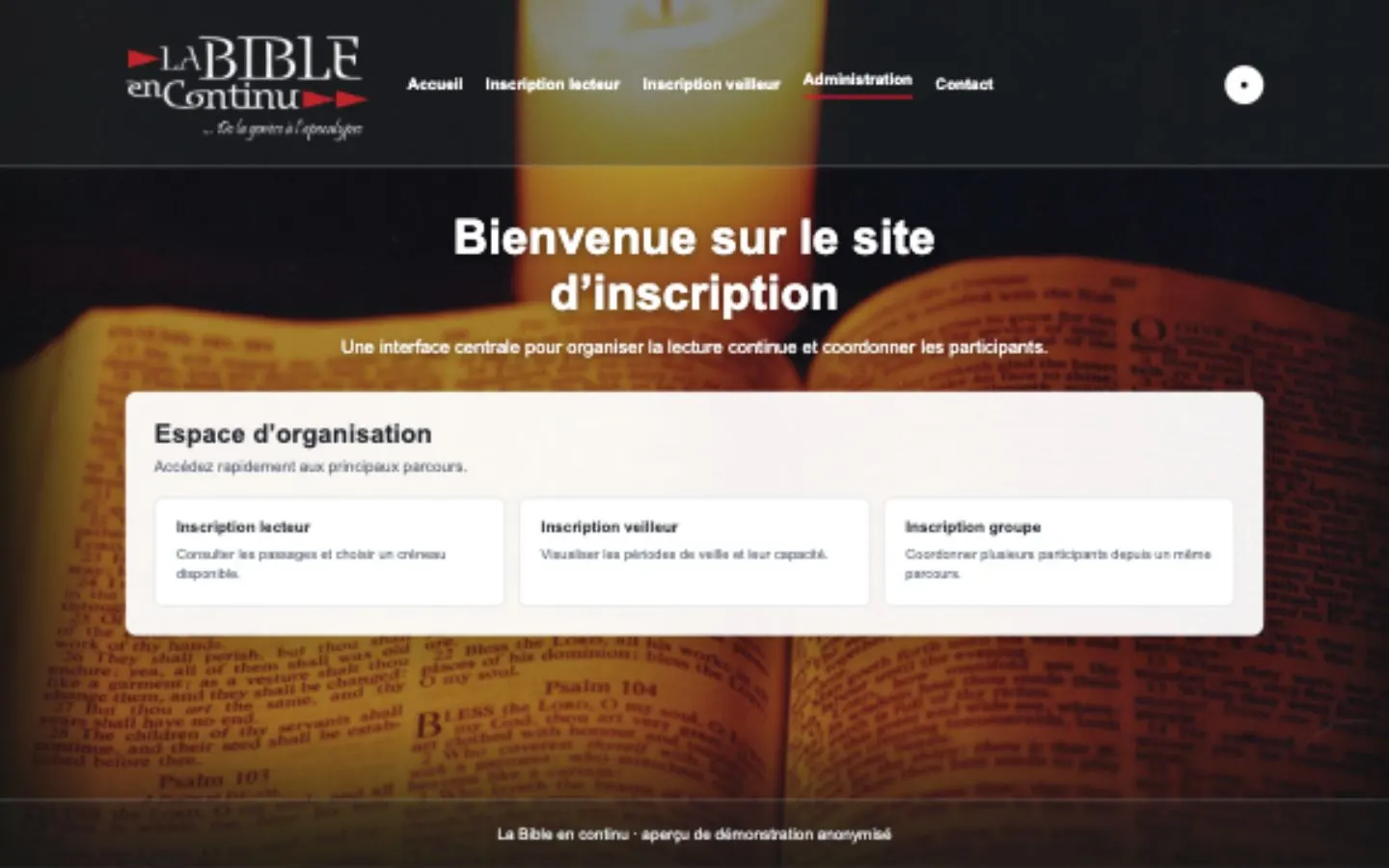 Accueil recréé et anonymisé de la plateforme