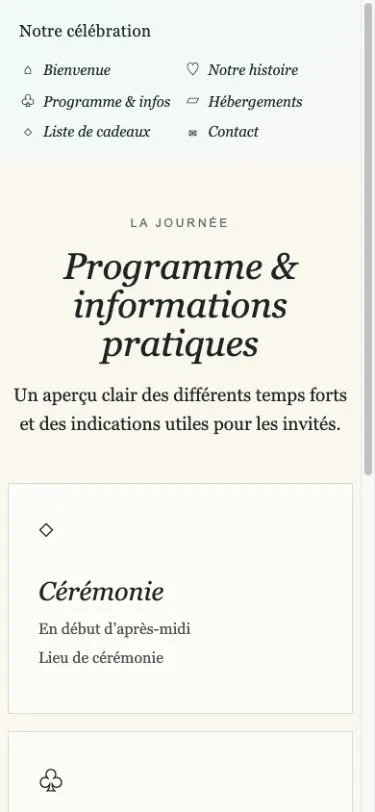 Aperçu recréé et anonymisé du programme sur mobile