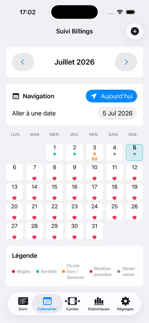 Calendrier de suivi dans SuiviBillings