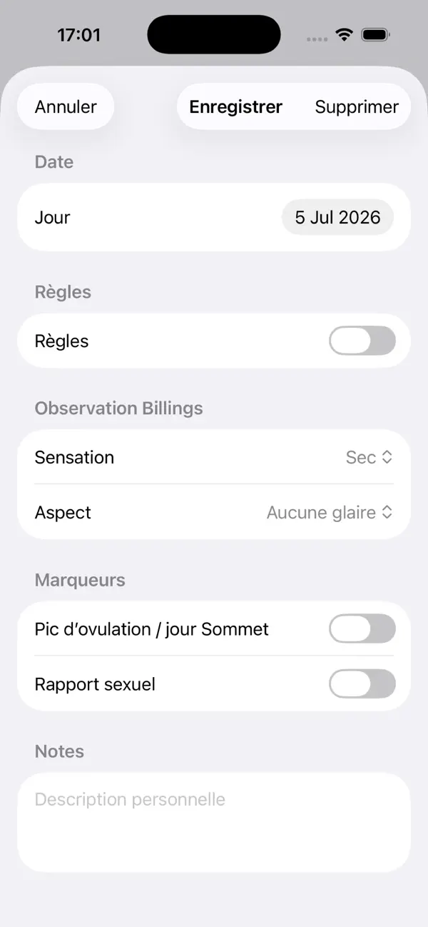 Formulaire de saisie des observations dans SuiviBillings